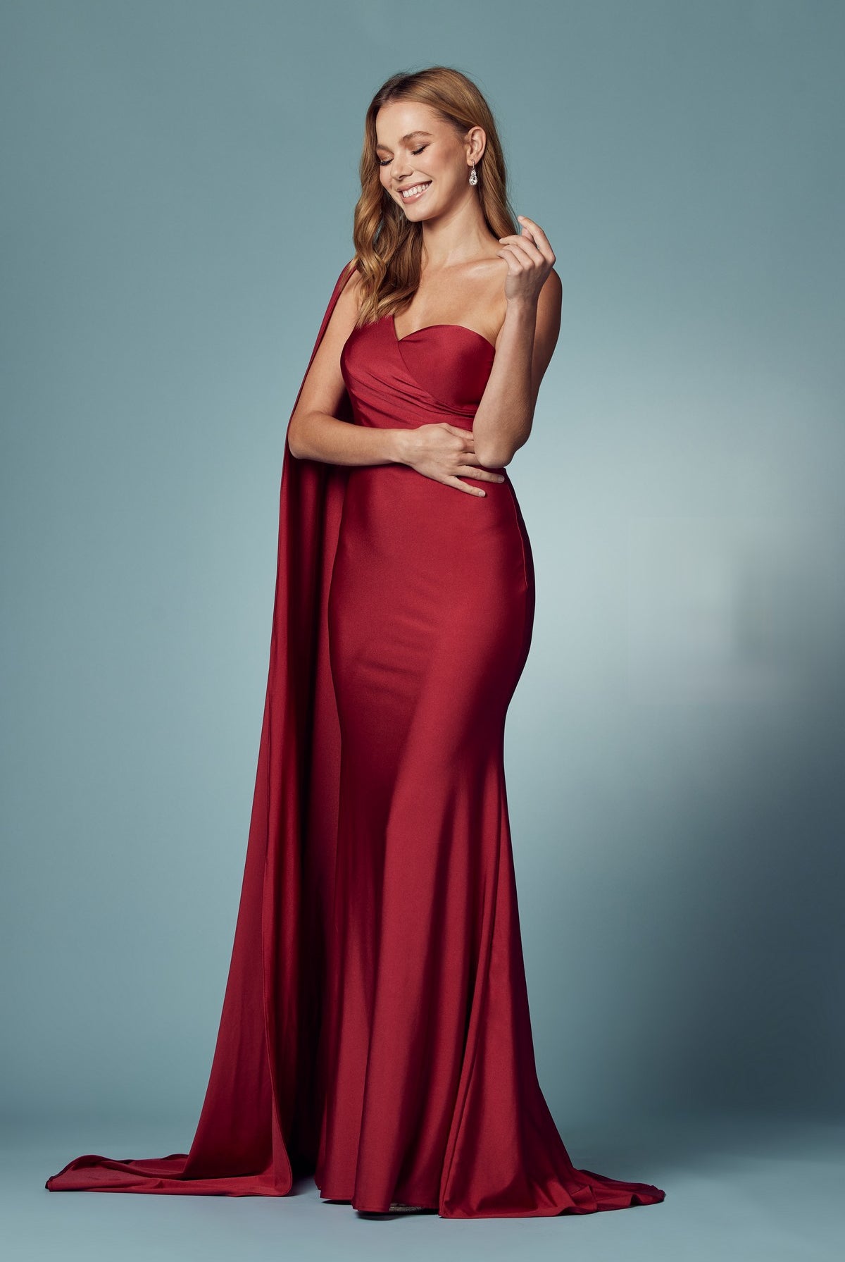 Party Cocktail One Shoulder Drape Sleeve Mermaid Long Evening Dress NXE475-Evening Dress-smcfashion.com