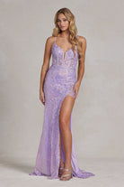 Embroidered Sequins Applique Side Slit Spaghetti Straps Long Prom Dress NXD1157-Prom Dress-smcfashion.com