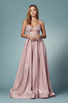 Glitter Embroidered Bodice A-Line Long Prom Dress NXE1004-Prom Dress-smcfashion.com
