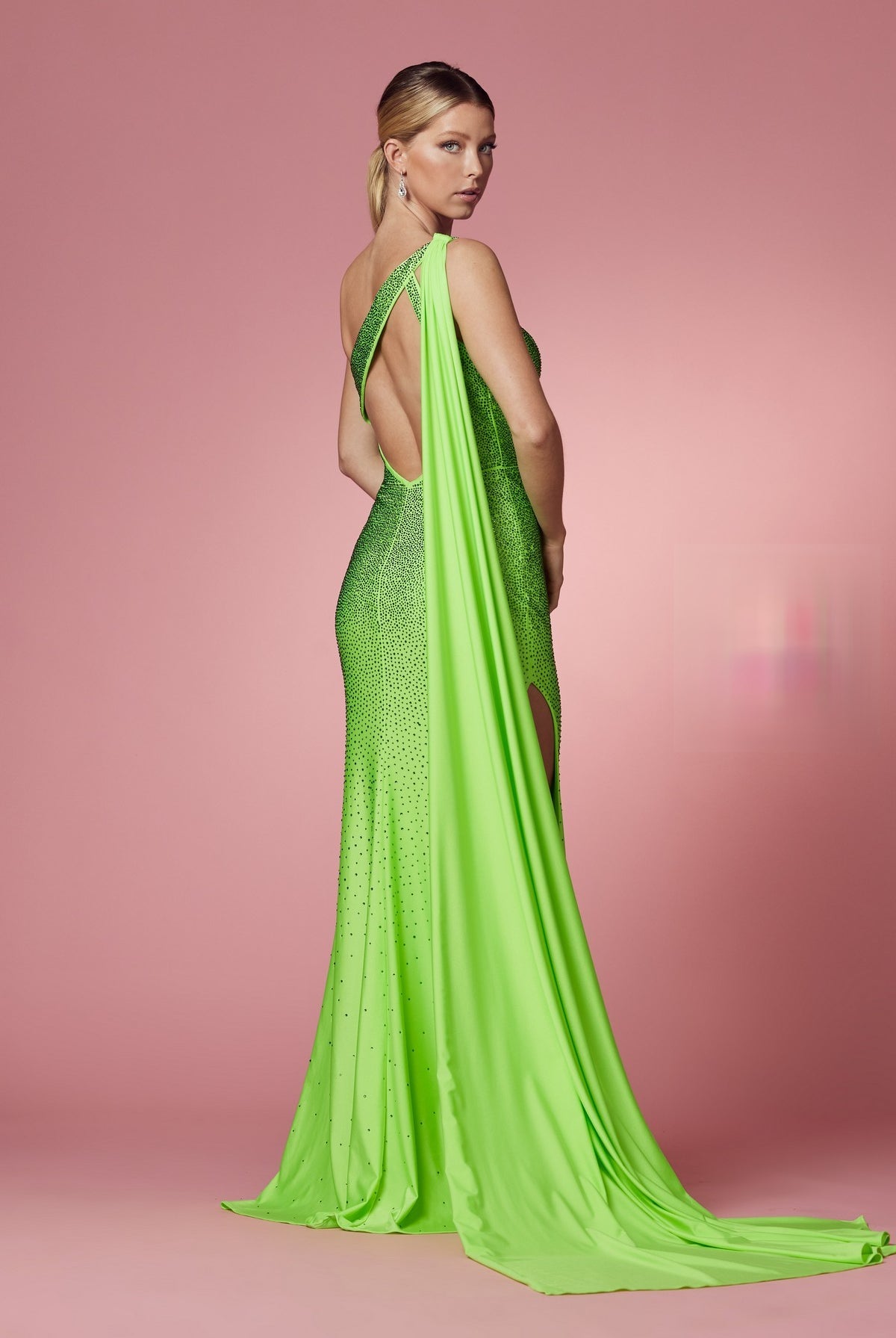 One Shoulder High Slit Embellished Jewel Long Prom & Evening Dress NXE1039-Prom Dress-smcfashion.com