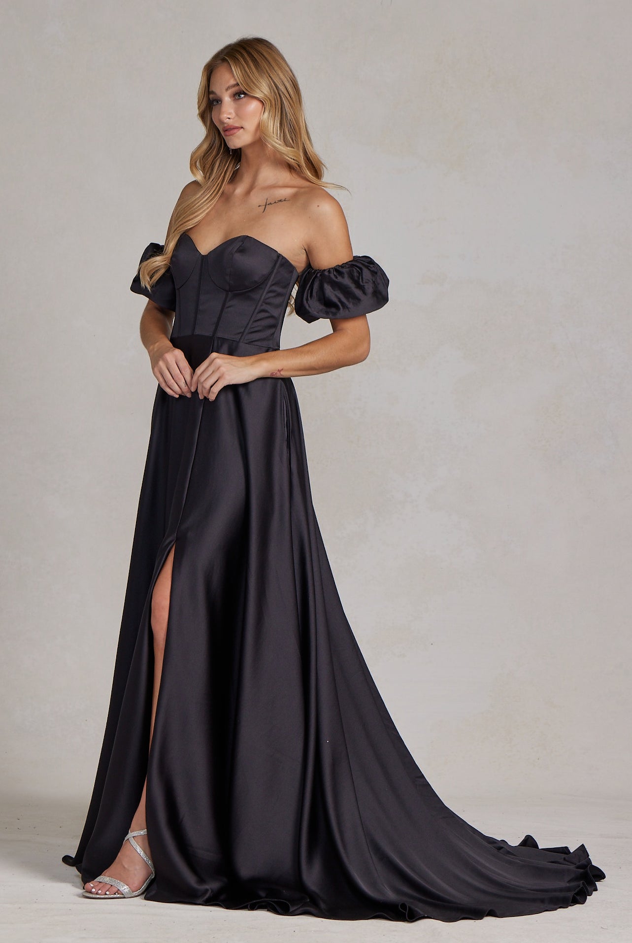 Off Shoulder Sweetheart Satin Side Slit Long Prom Dress NXK1122-Prom Dress-smcfashion.com