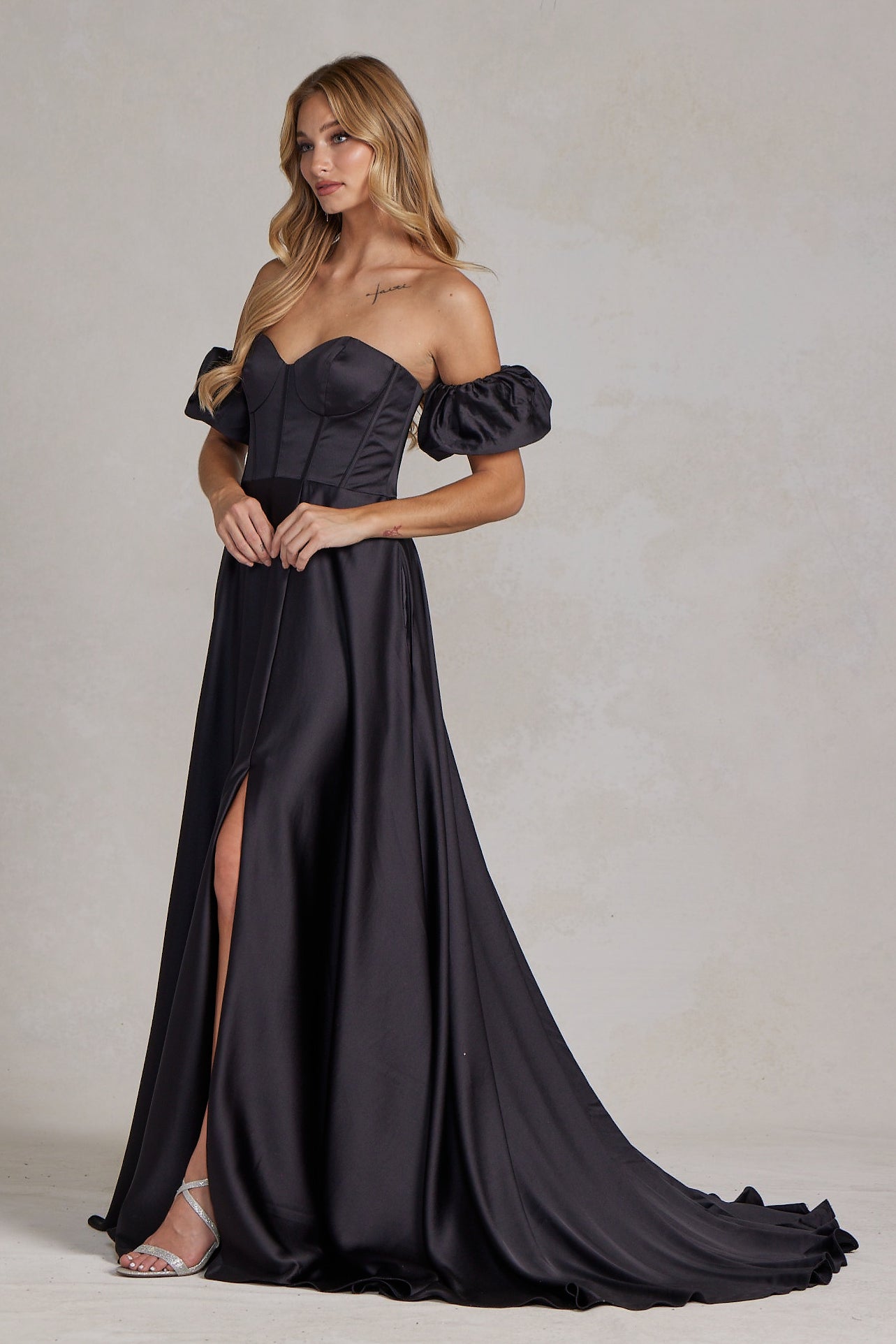 Off Shoulder Sweetheart Satin Side Slit Long Prom Dress NXK1122-Prom Dress-smcfashion.com