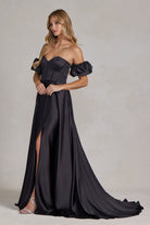 Off Shoulder Sweetheart Satin Side Slit Long Prom Dress NXK1122-Prom Dress-smcfashion.com