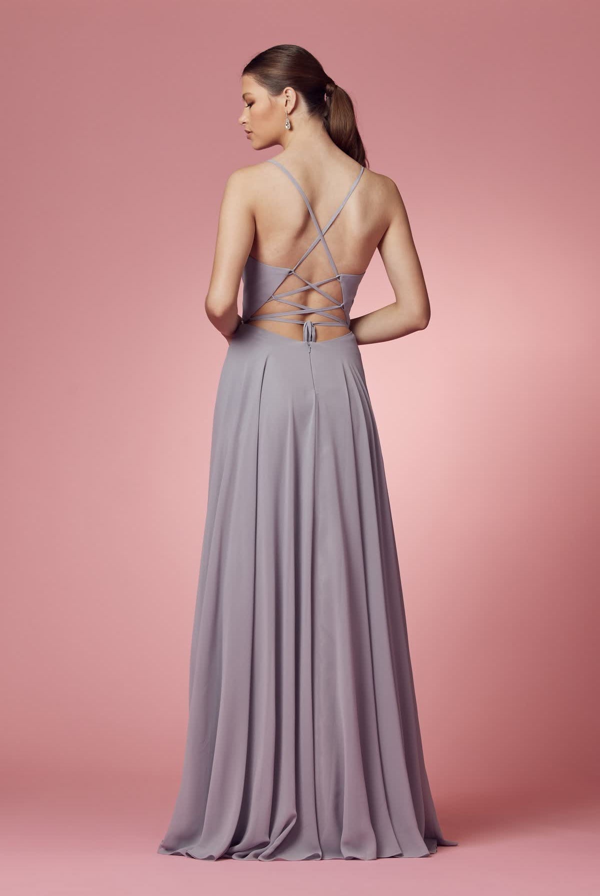 Sleeveless Tulle Simple V-Neck Chiffon Long Bridesmaid Dress NXR416-Bridesmaid Dress-smcfashion.com