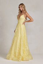Embroidered Lace A-Line Deep Illusion V-Neck Open Back Long Prom Dress NXE1175-Prom Dress-smcfashion.com