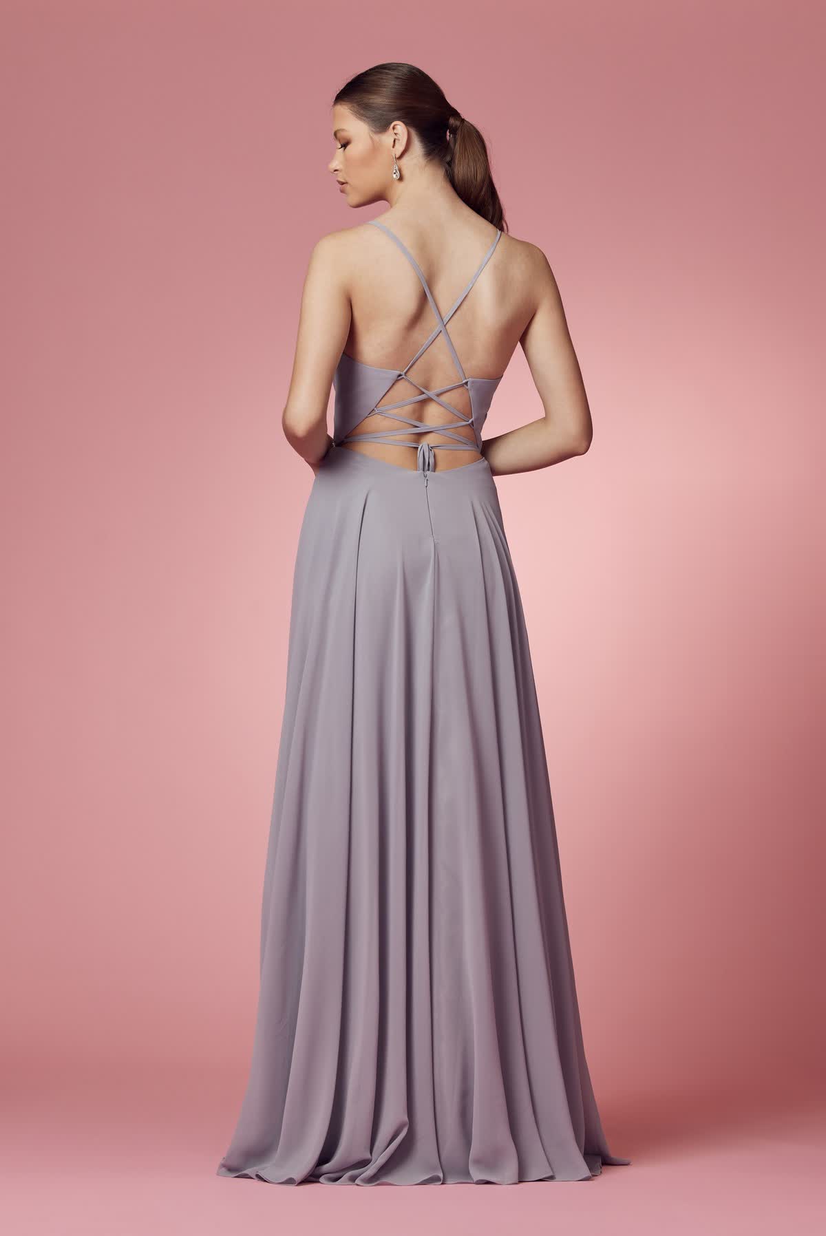 V-Neck Chiffon Plus Size Long Bridesmaid Dress NXR416P-Bridesmaid Dress-smcfashion.com