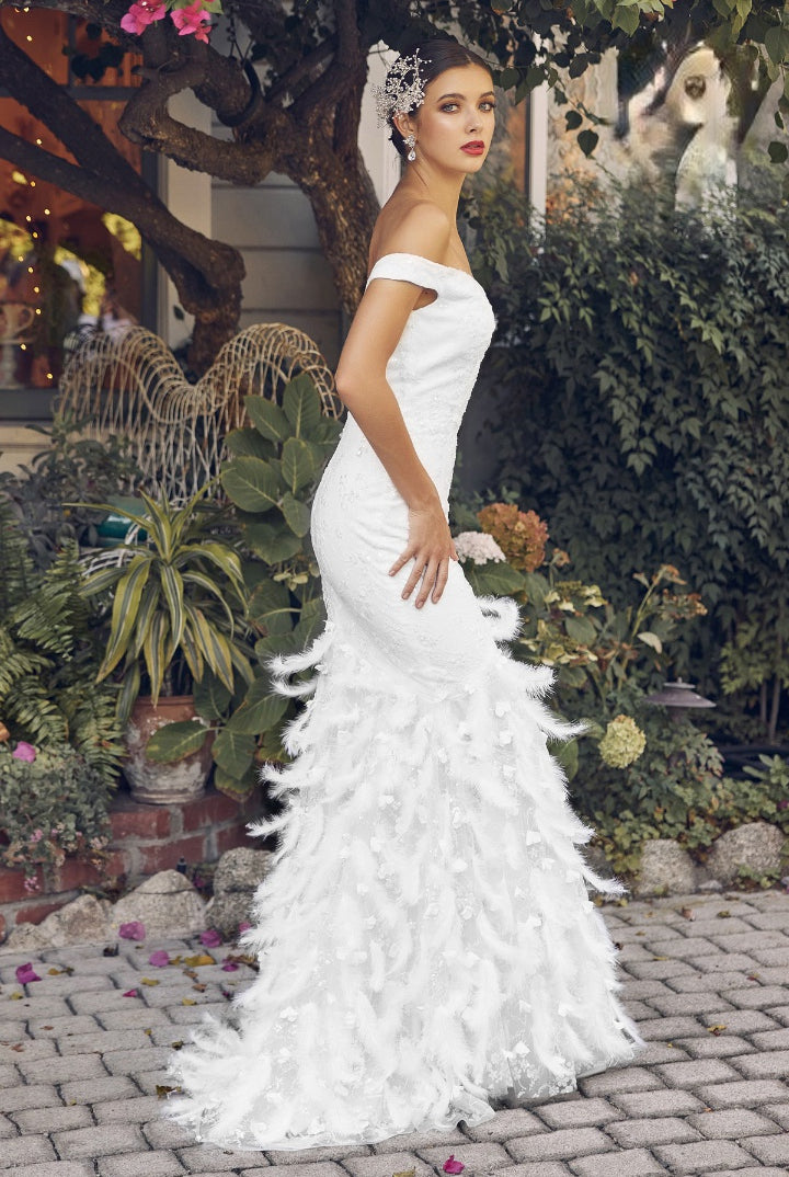 Off Shoulder Ruffled Skirt Sweetheart Long Wedding Dress NXC1106W-Wedding Dress-smcfashion.com