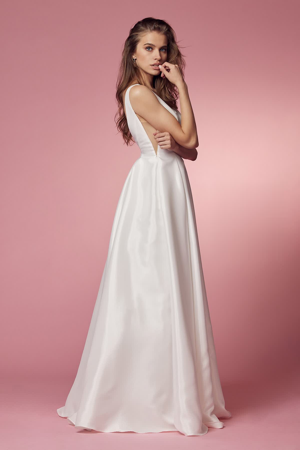 Sheer Side Cut Outs Illusion V-Neck A-Line Long Wedding Dress NXE156W-Wedding Dress-smcfashion.com
