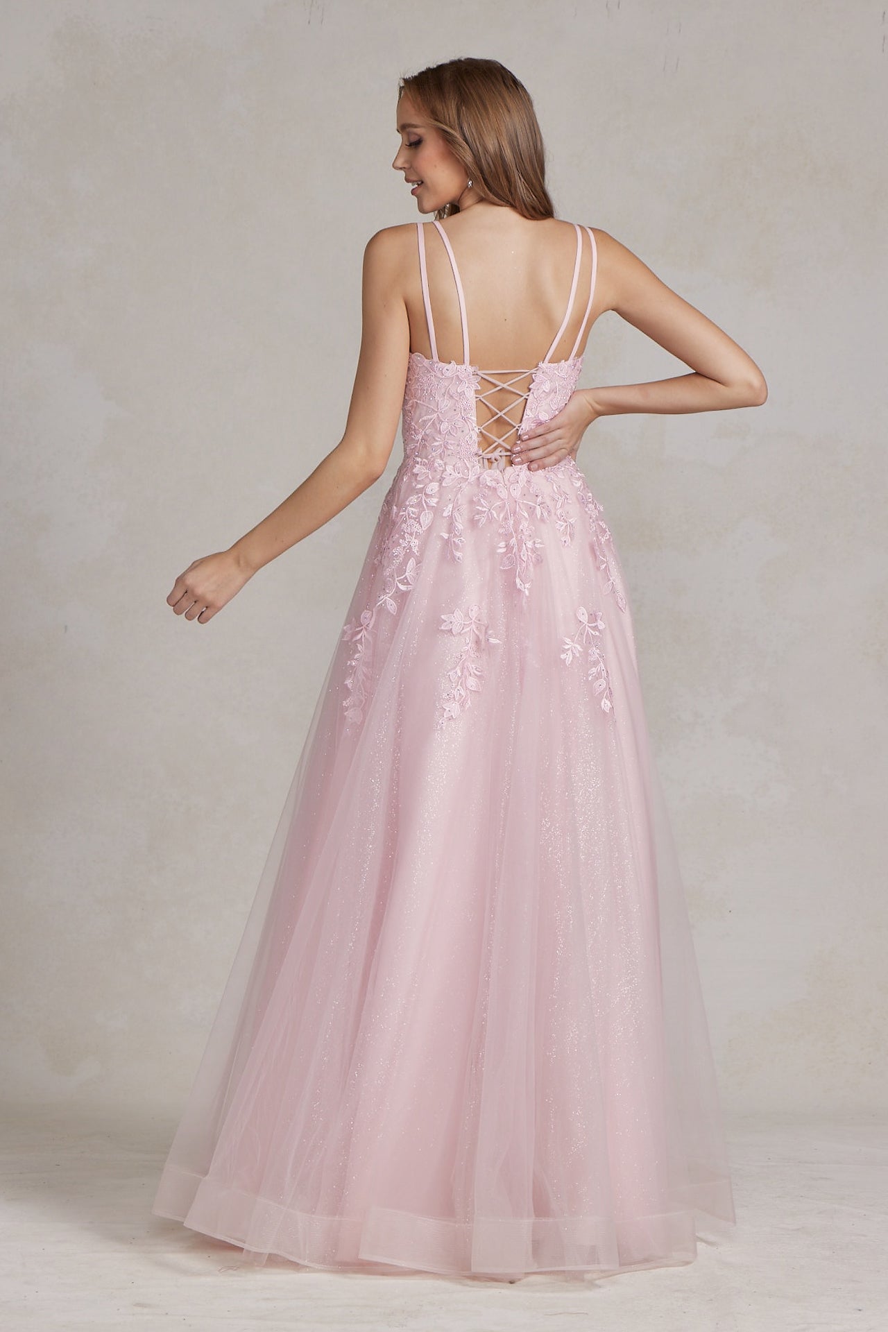 Illusion V-Neck Embroidered Lace Straps Open Back Long Prom Dress NXT1136-Prom Dress-smcfashion.com