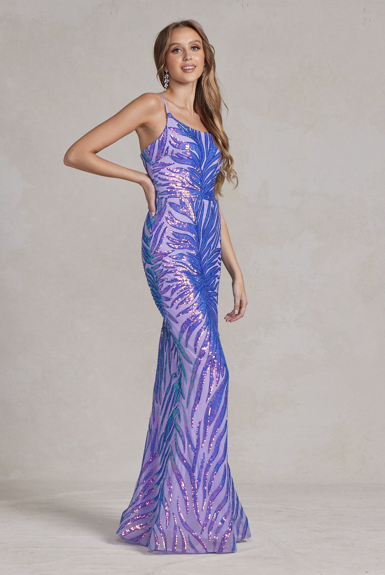 Mermaid Embroidered Sequins One Shoulder Long Evening Dress NXR1204-Evening Dress-smcfashion.com