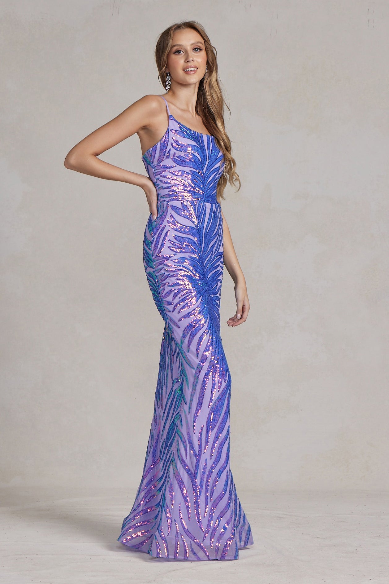 Mermaid Embroidered Sequins One Shoulder Long Evening Dress NXR1204-Evening Dress-smcfashion.com