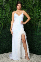 Embroidered Sequin Feather Skirt Side Slit Long Prom Dress NXR1059-Prom Dress-smcfashion.com