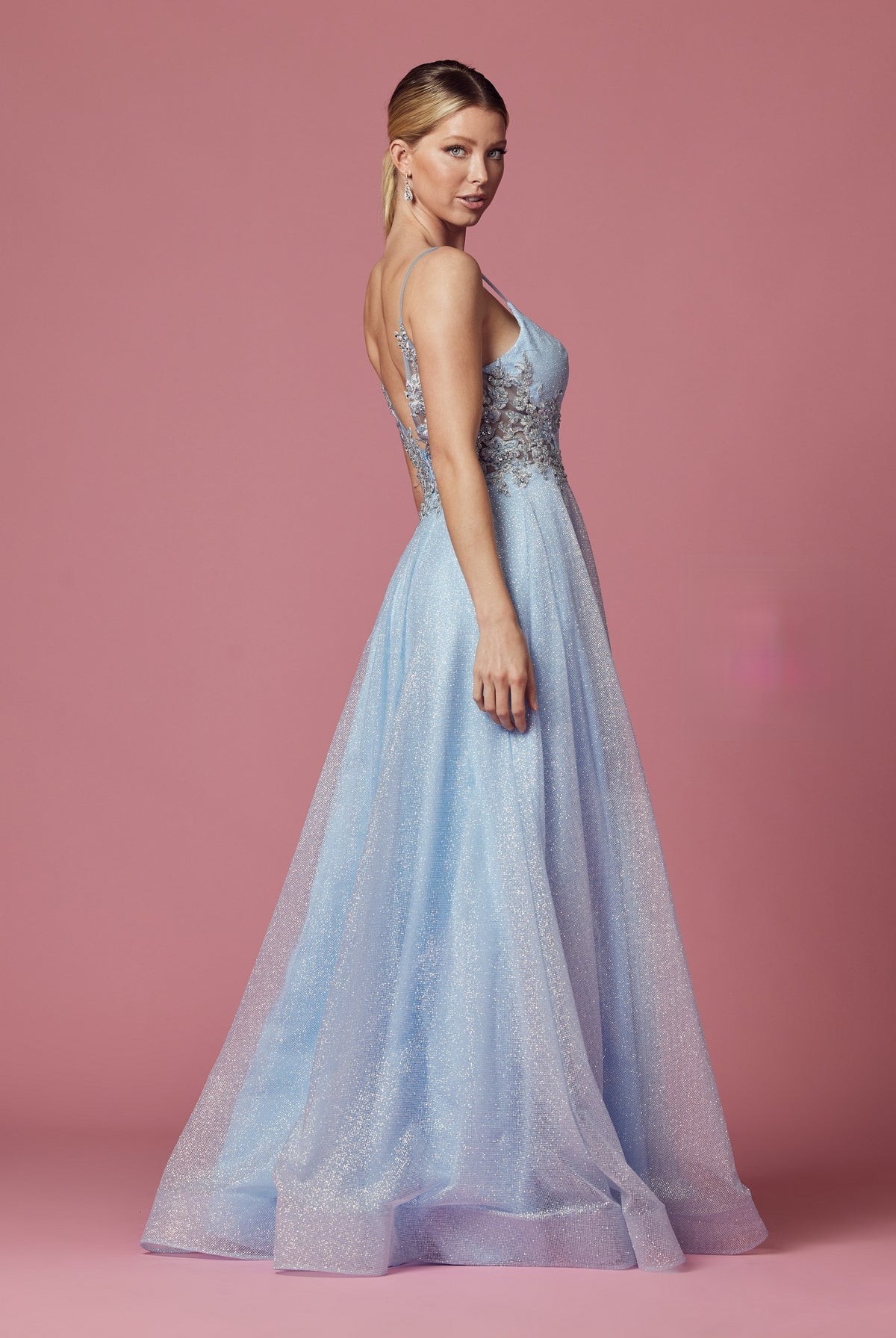 Embellished Glitter Illusion V-Neck Long Prom Dress NXT1033-Prom Dress-smcfashion.com