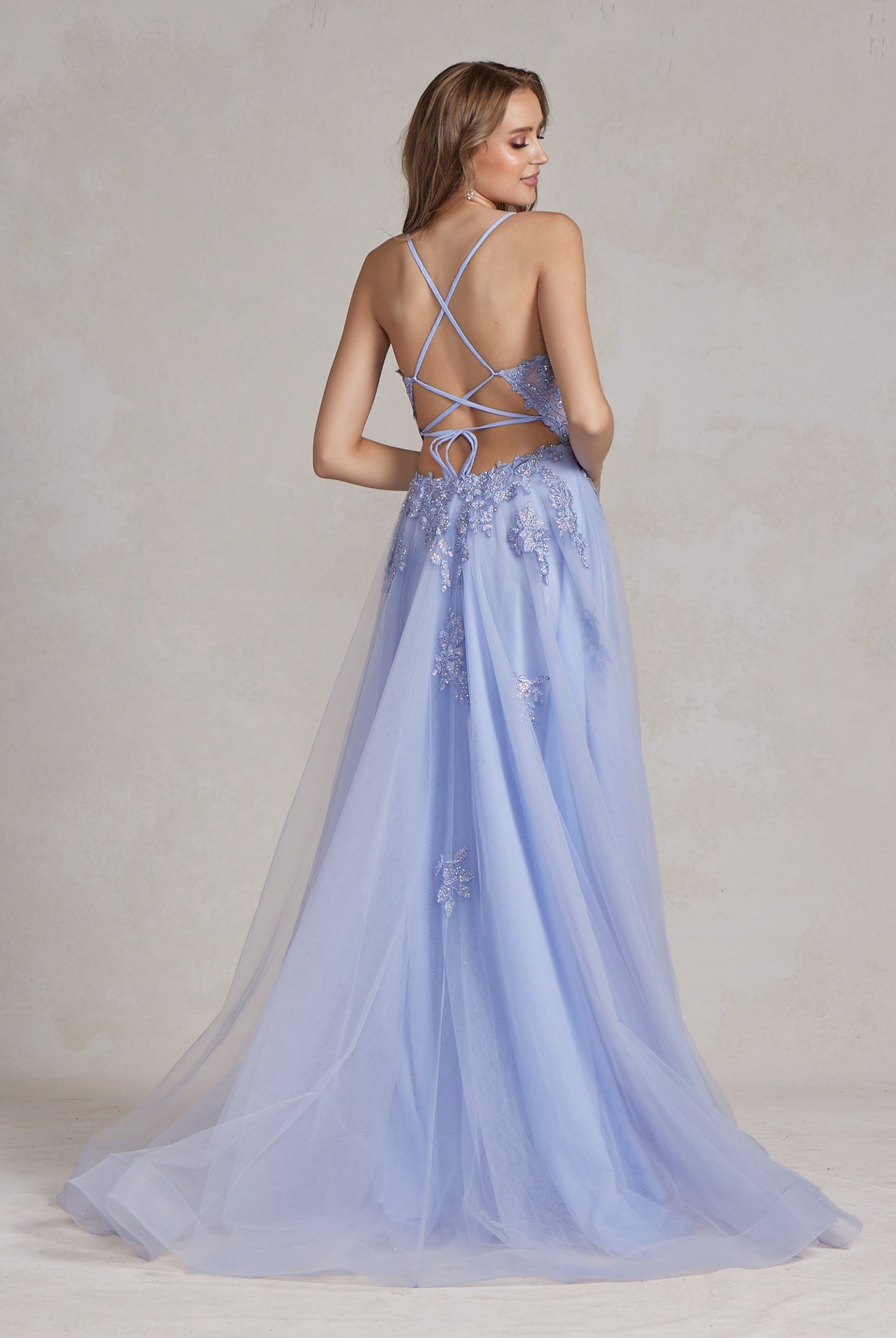 A-Line Tulle Skirt Embroidered Lace Long Prom Dress NXG1149-Prom Dress-smcfashion.com