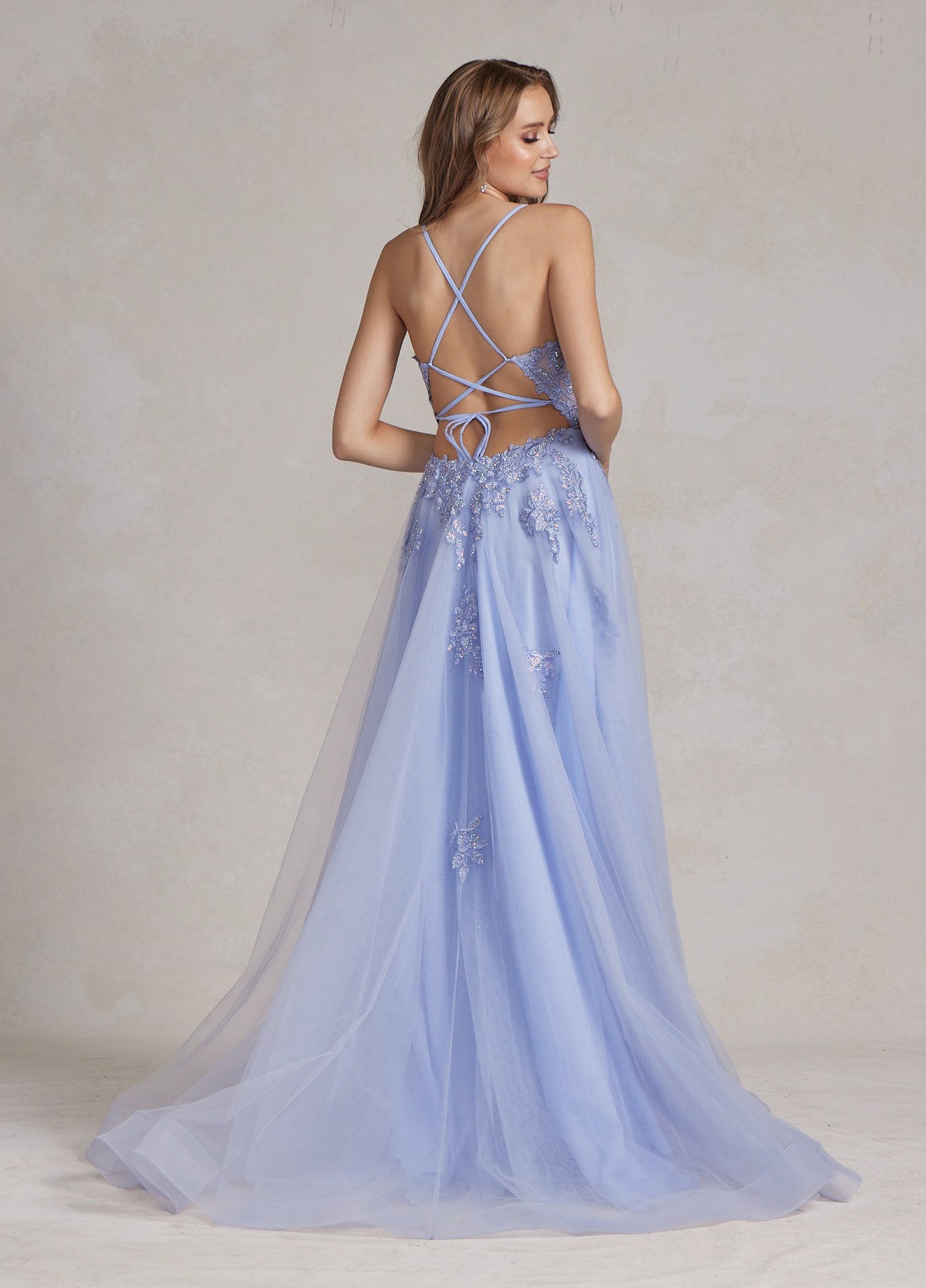 A-Line Tulle Skirt Embroidered Lace Long Prom Dress NXG1149-Prom Dress-smcfashion.com
