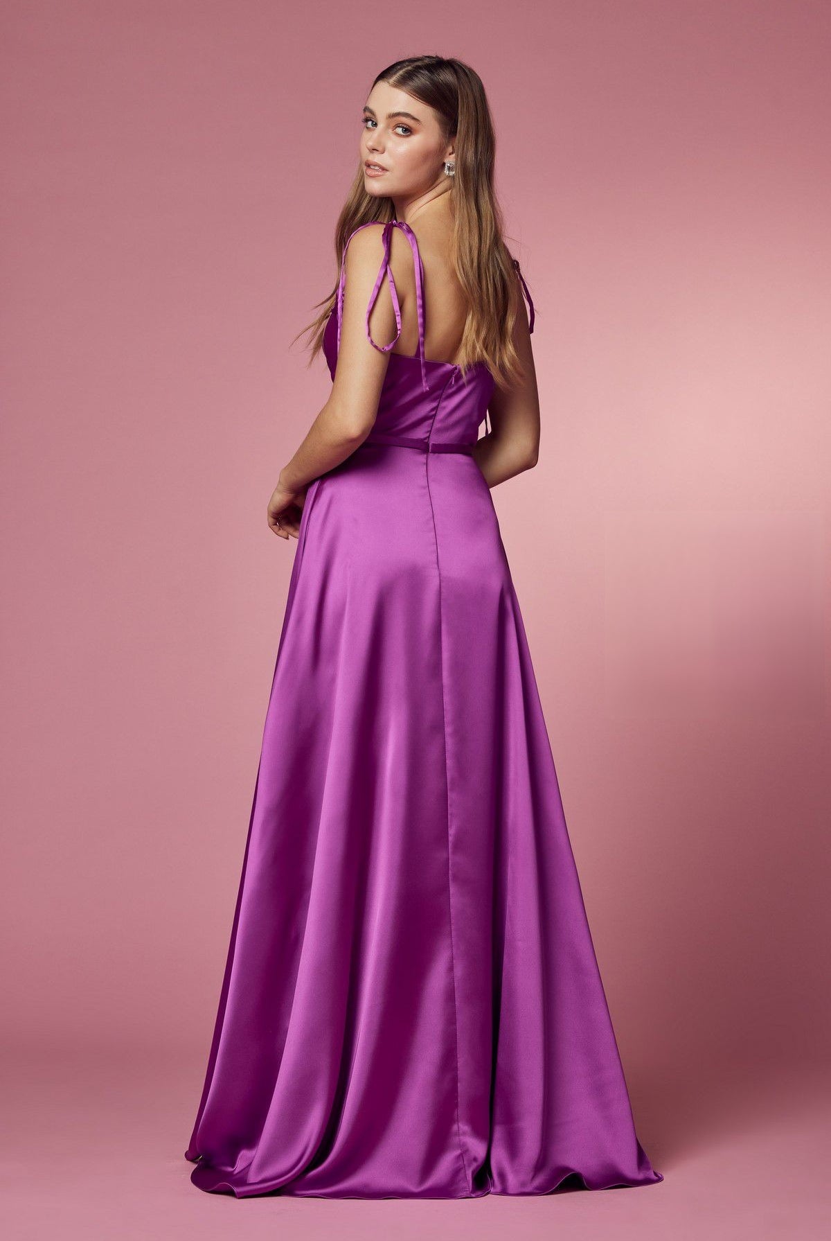 Double Breasted Spaghetti Straps High Slit Long Bridesmaid Dress NXR1029-Bridesmaid Dress-smcfashion.com