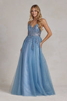Embroidered Lace Bodice A-Line Spaghetti Straps Long Prom Dress NXE1125-Prom Dress-smcfashion.com