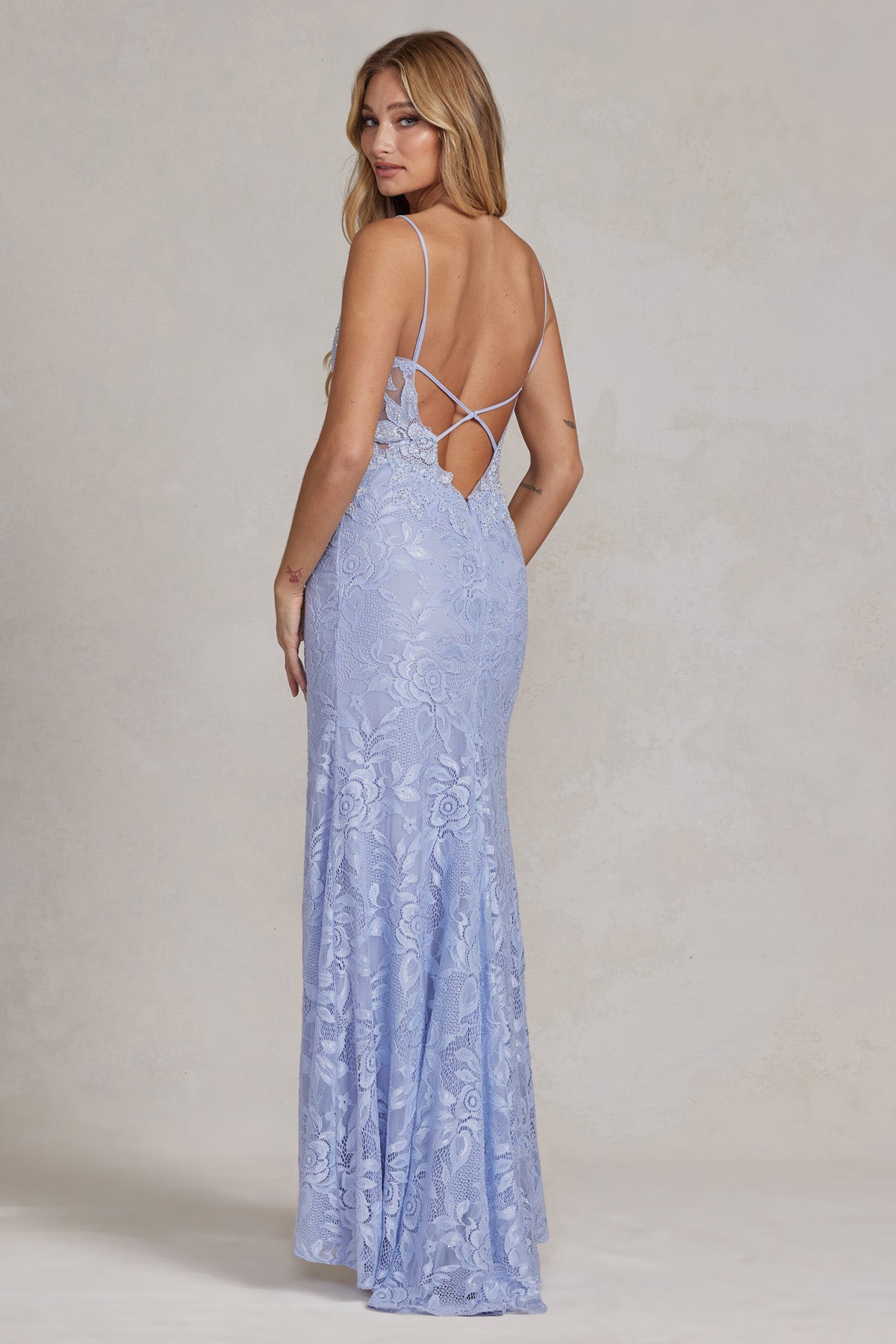 Side Slit Embroidered Lace Embellished Glitter Long Prom Dress NXG1148-Evening Dress-smcfashion.com