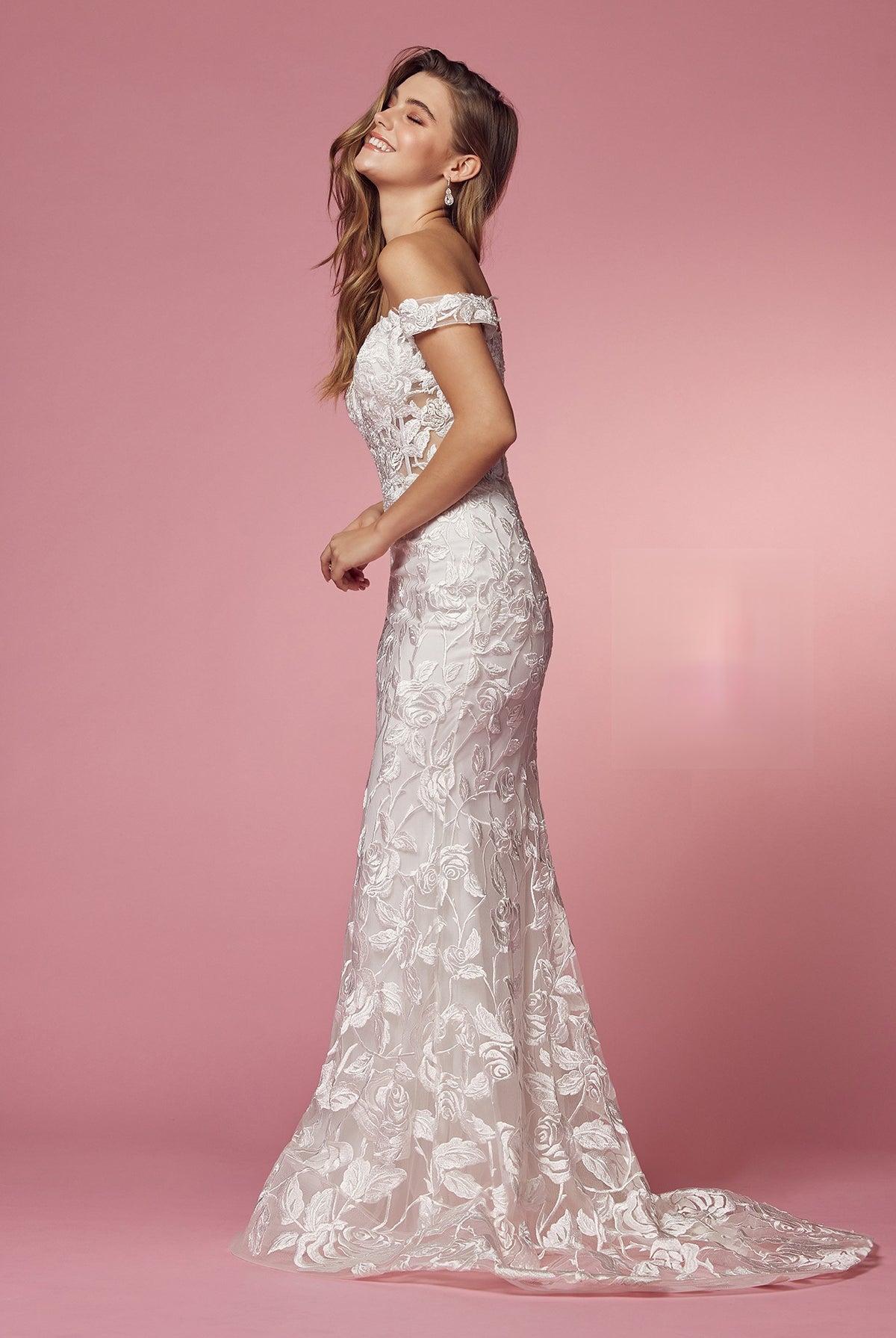 Off Shoulder Boho Inspired Mermaid Long Wedding Dress NXC439W-Wedding Dress-smcfashion.com