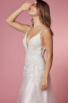 A-Line Classic V-Neck Side Cutouts Laced Straps Long Wedding Dress NXC461-Wedding Dress-smcfashion.com