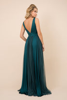 Sleeveless Pleated Open V-Back Long Bridesmaid Dress NXL340-Bridesmaid Dress-smcfashion.com