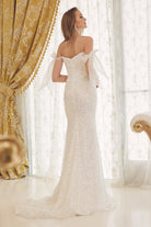 Embroidered Sequins Off Shoulder Long Wedding Dress NXC1095-Wedding Dress-smcfashion.com