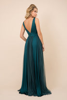 Sleeveless Pleated Open V-Back Long Bridesmaid Dress NXL340-Bridesmaid Dress-smcfashion.com