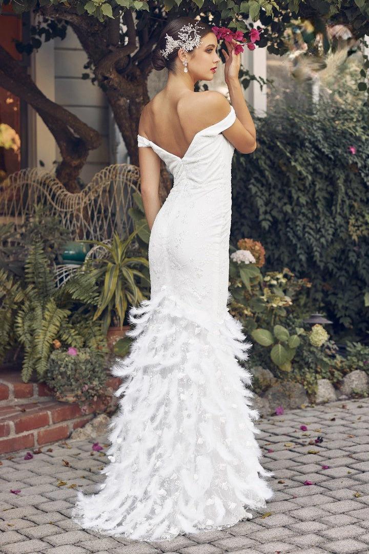 Off Shoulder Ruffled Skirt Sweetheart Long Wedding Dress NXC1106W-Wedding Dress-smcfashion.com