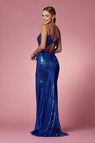 Embellished Sequin Illusion V-Neck Long Prom Dress NXS1016-Prom Dress-smcfashion.com