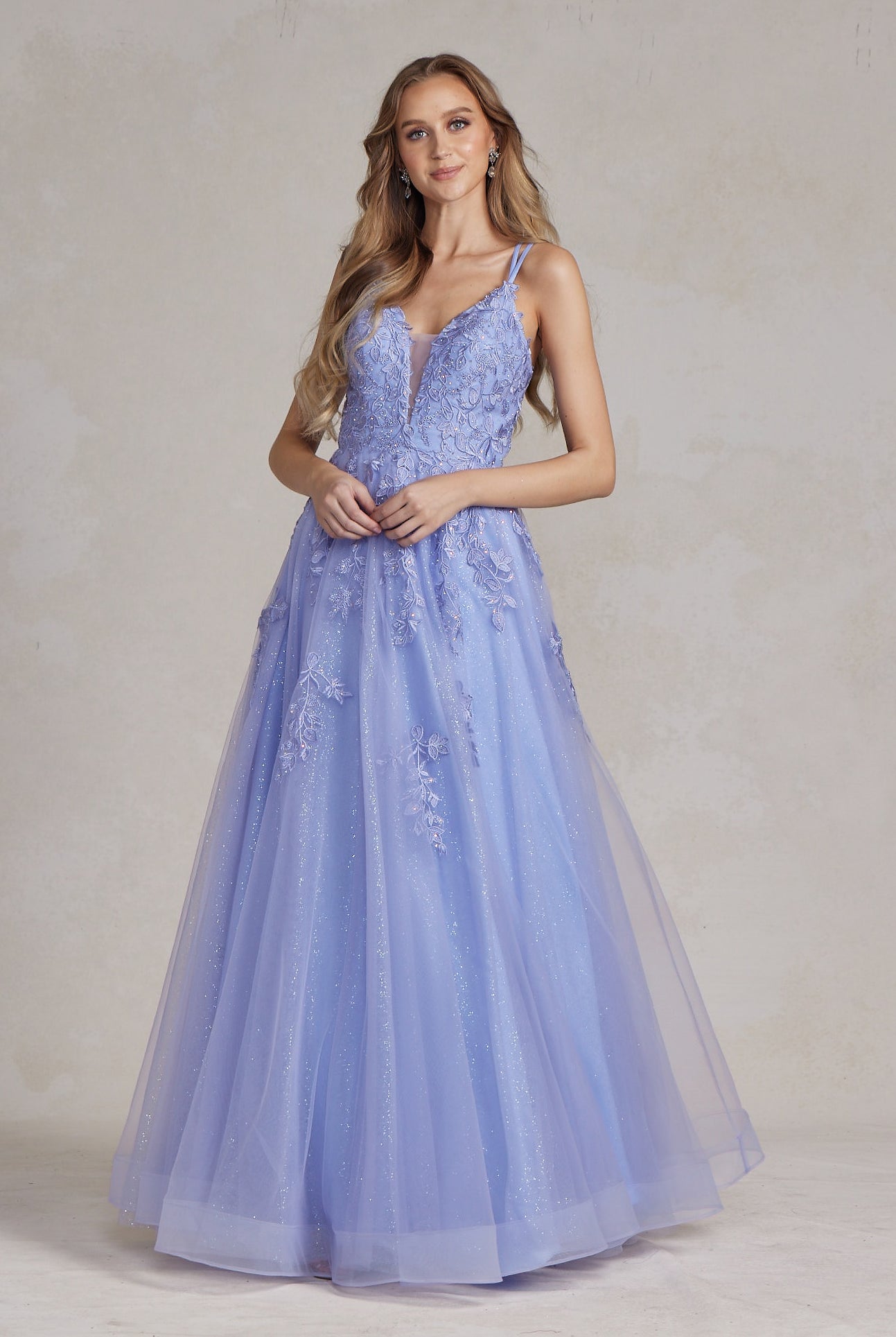 Illusion V-Neck Embroidered Lace Straps Open Back Long Prom Dress NXT1136-Prom Dress-smcfashion.com