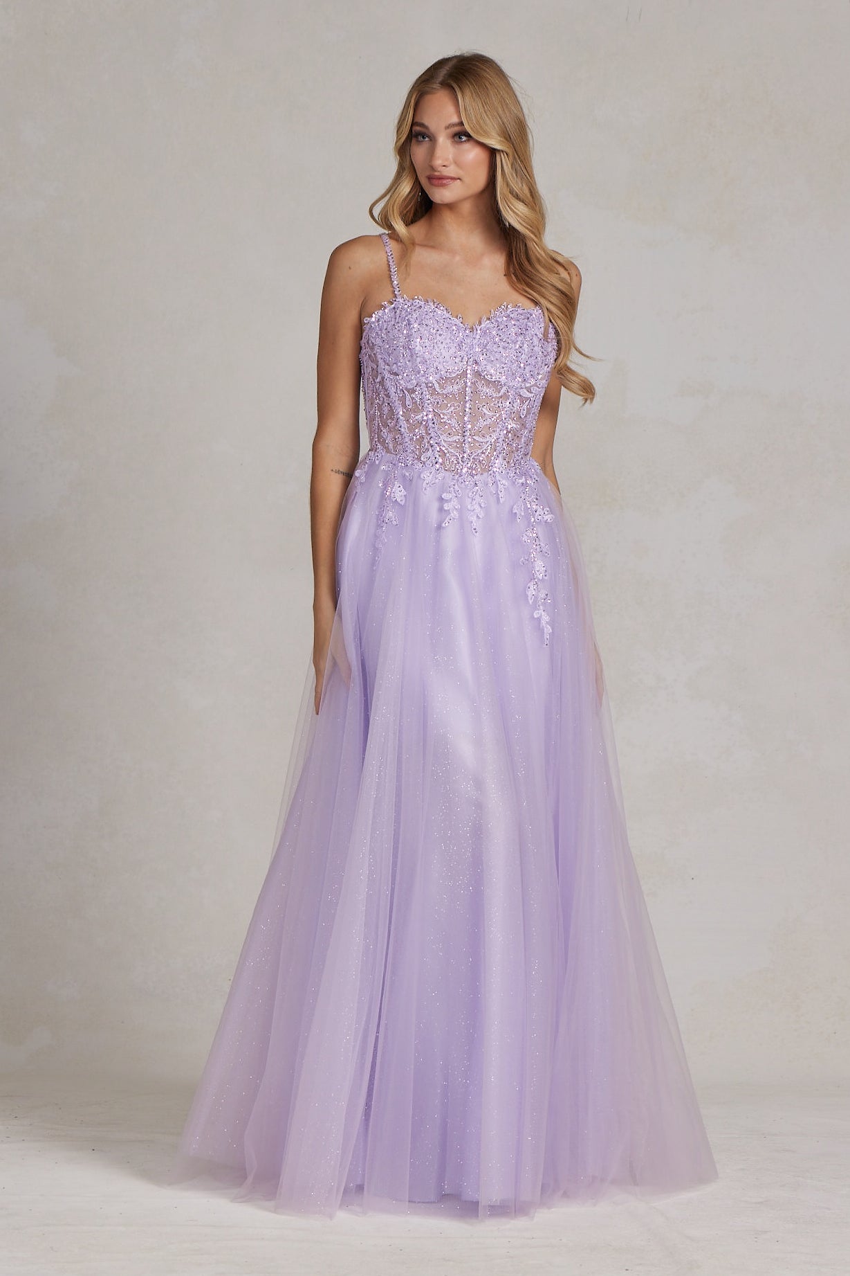 Embroidered Beads Sheer Bodice A-Line Long Prom Dress NXF1087-Prom Dress-smcfashion.com