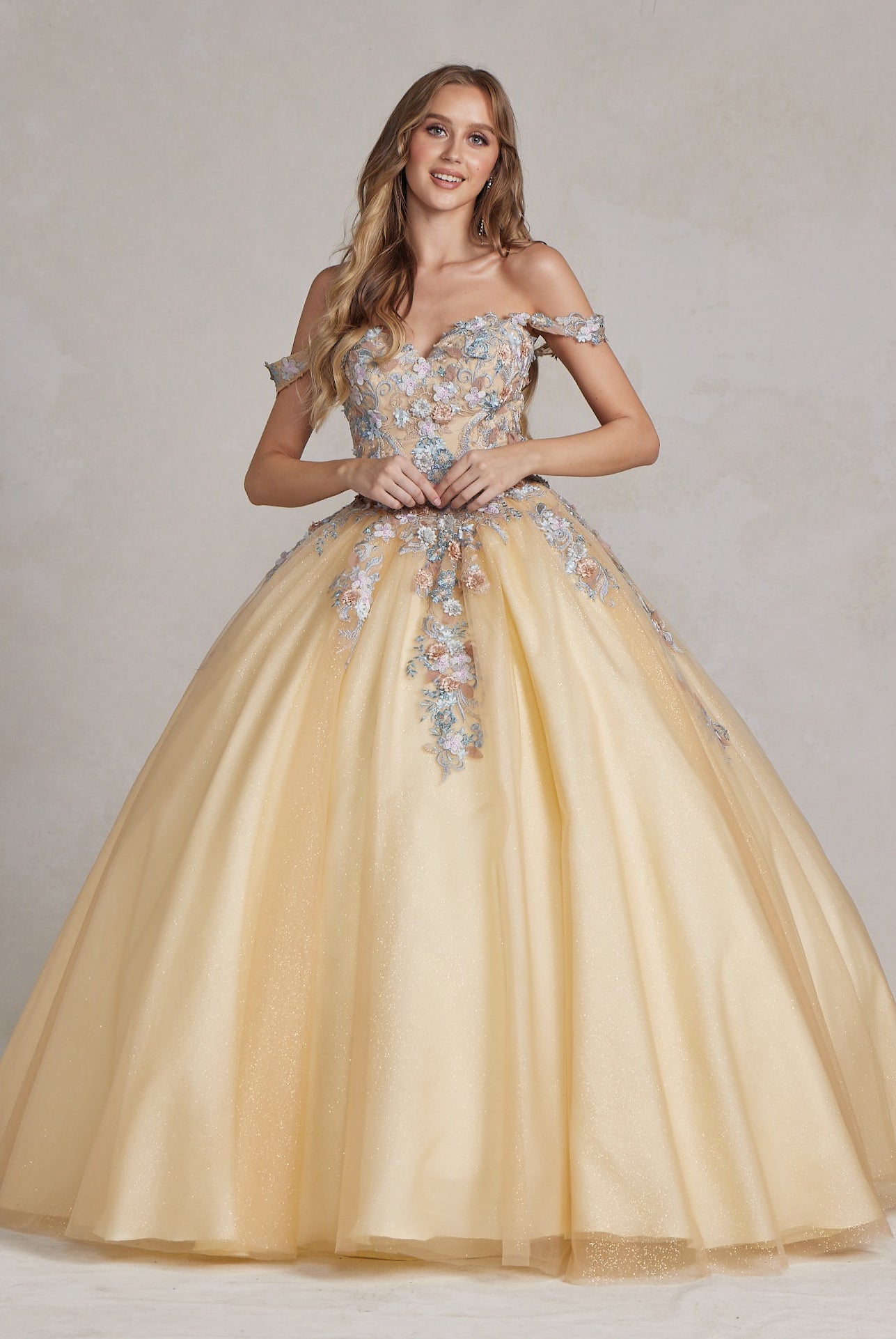 Off Shoulder Embroidered Lace Bodice Long Quinceanera Dress NXJU809-Quinceanera Dress-smcfashion.com