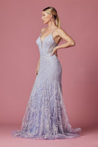 Embroidered Lace Glitter Illusion V-Neck Long Prom & Bridesmaid Dress NXT1010-Prom Dress-smcfashion.com