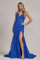 Side Slit Embroidered Lace Bodice Open V-Back Long Prom Dress NXC1100-Prom Dress-smcfashion.com