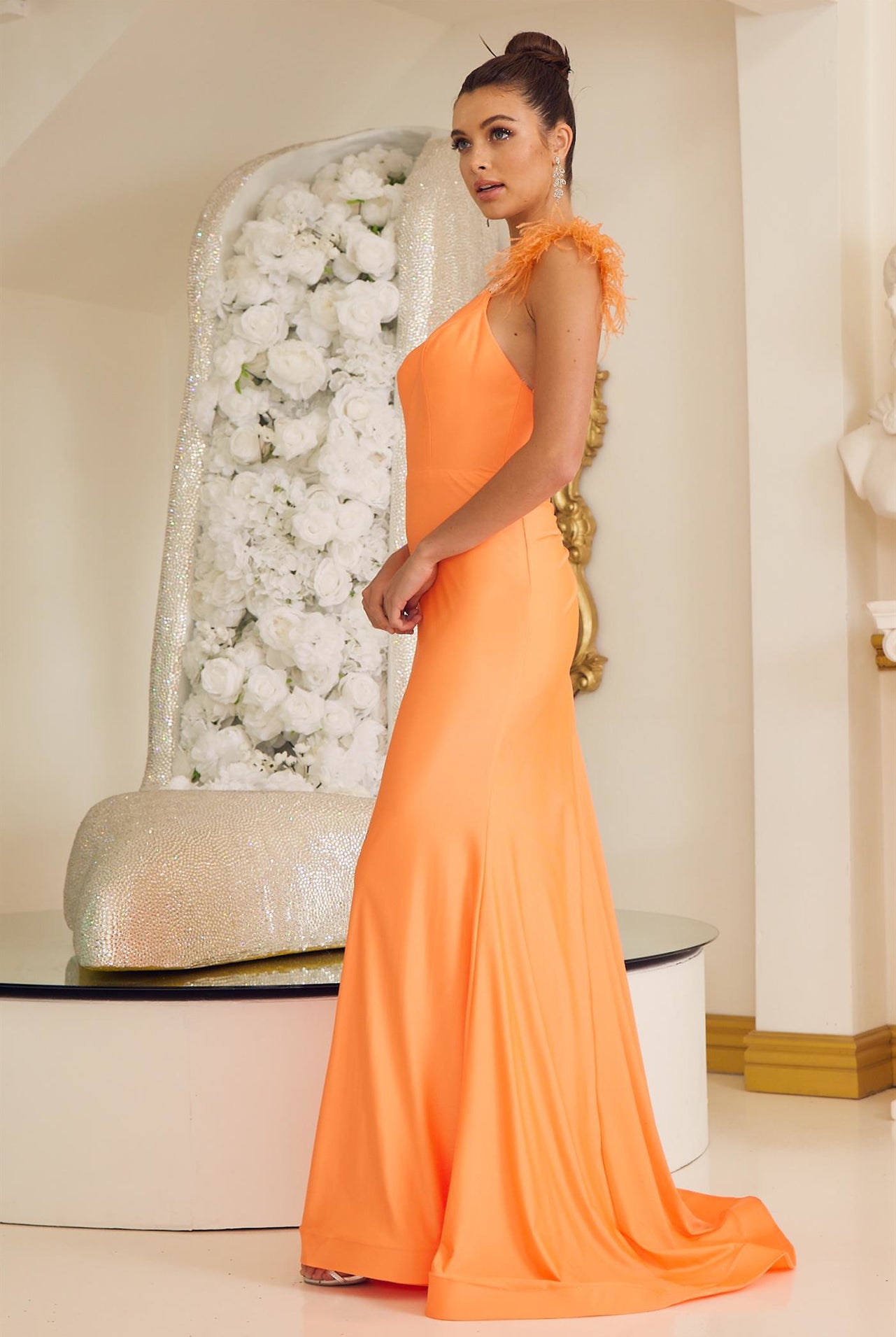 Mermaid Satin Embellished Feather Open Back Long Prom Dress NXT1138-Prom Dress-smcfashion.com