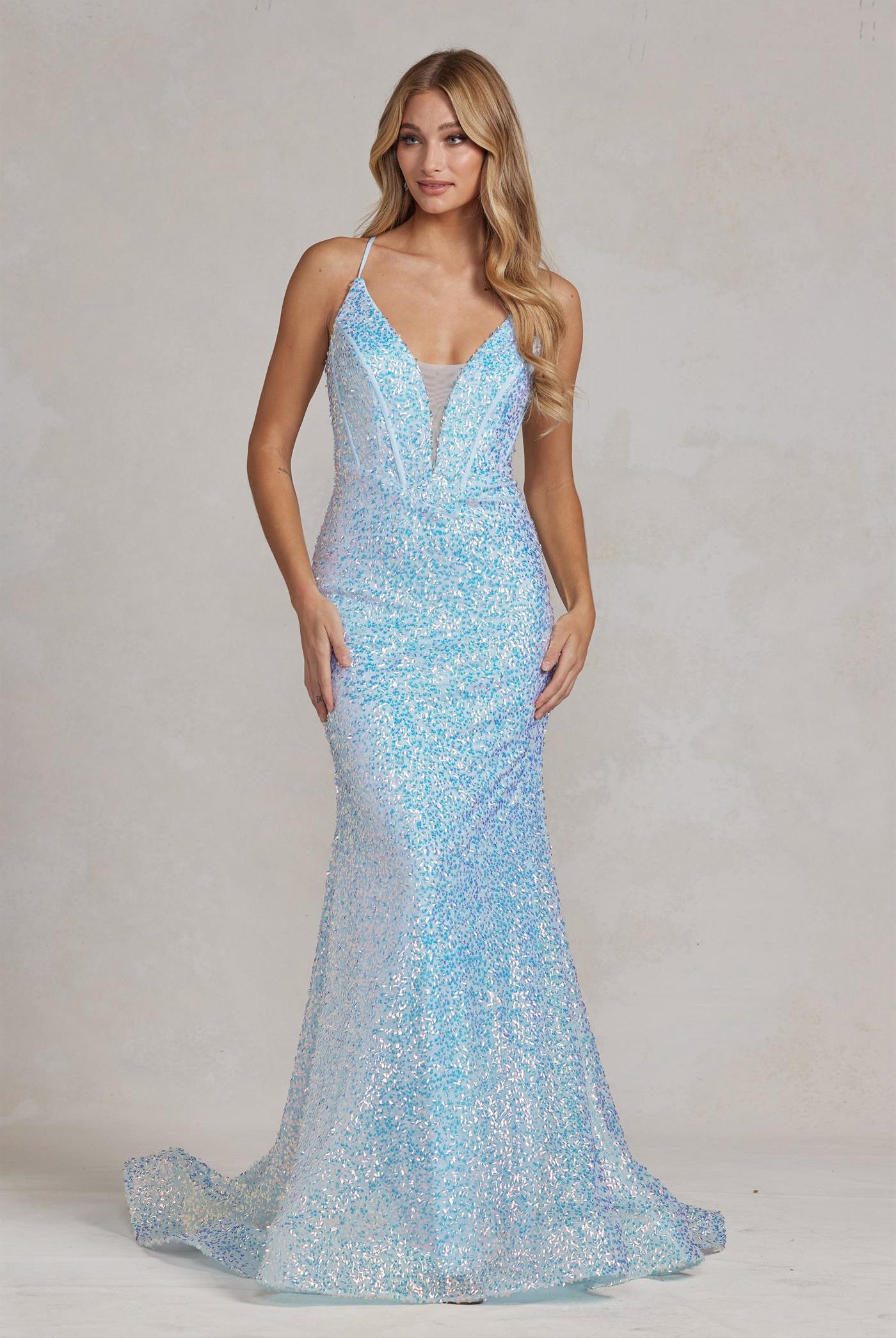 Embroidered Sequins Illusion V-Neck Open Back Mermaid Long Evening Dress NXC1094-Evening Dress-smcfashion.com