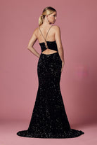 Plunging Neckline Fitted Bodice Velvet Sequince Trumpet Long Prom Dress NXR433-Prom Dress-smcfashion.com