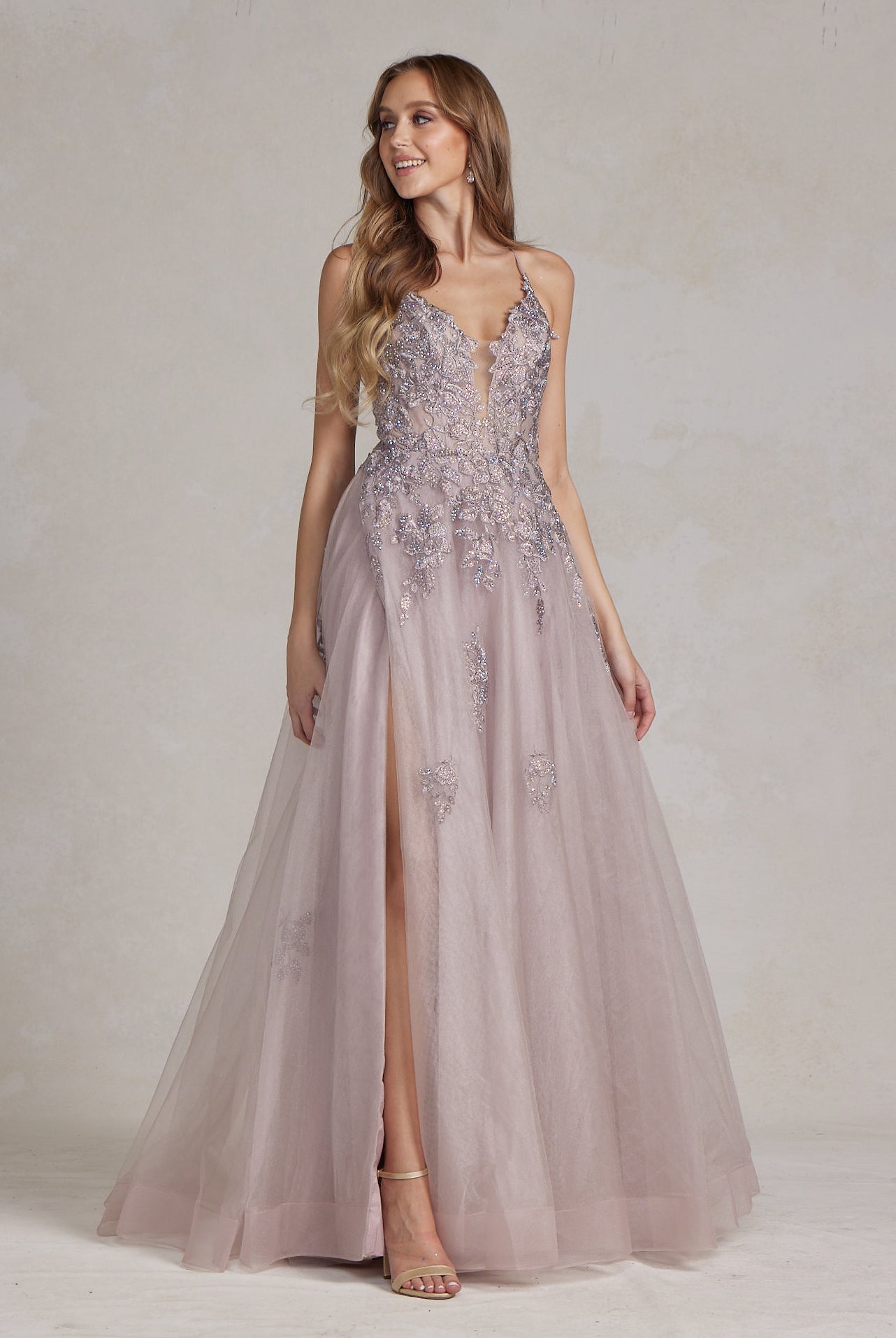 A-Line Tulle Skirt Embroidered Lace Long Prom Dress NXG1149-Prom Dress-smcfashion.com