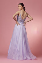 Embellished Glitter Illusion V-Neck Long Prom Dress NXT1033-Prom Dress-smcfashion.com