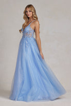 Embroidered Bodice Illusion V-Neck Spaghetti Straps A-Line Long Prom Dress NXT1083-Prom Dress-smcfashion.com