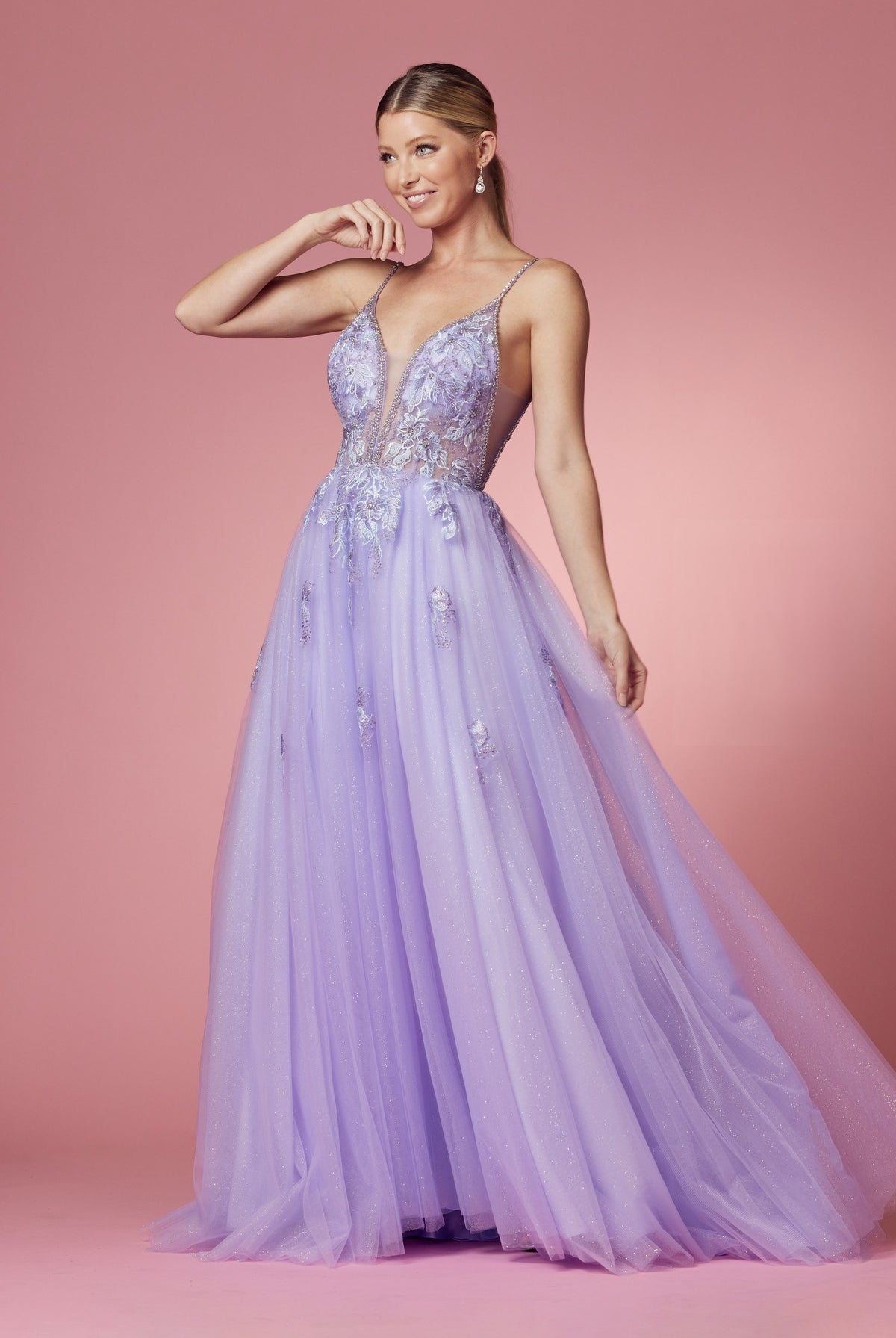 Embroidered Beads Open Sides Tulle Skirt Long Prom Dress NXT1012-Prom Dress-smcfashion.com