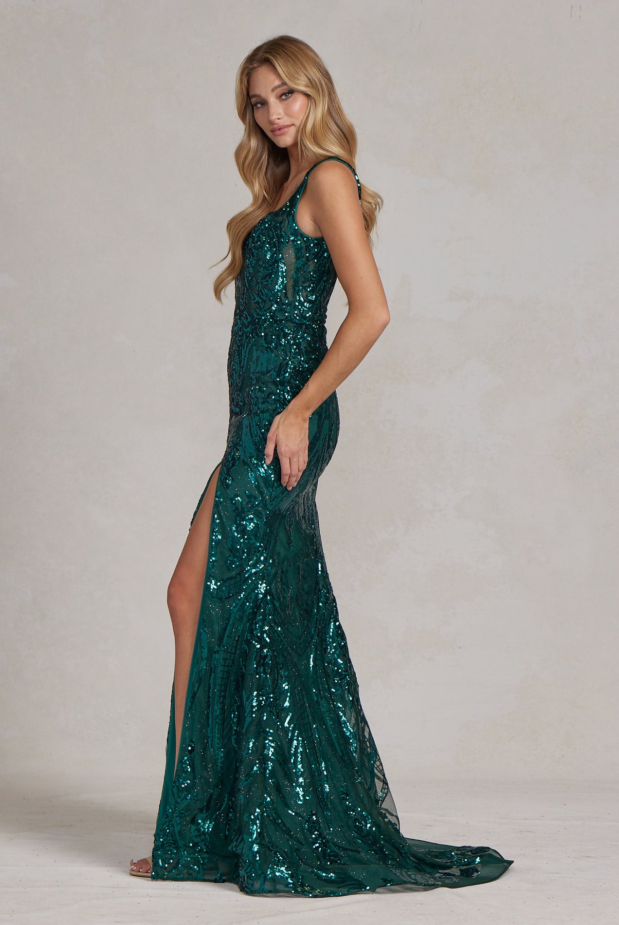 Embroidered Sequins Square Neck Side Slit Long Prom Dress NXC1103-Prom Dress-smcfashion.com