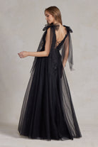 Tulle Skirt Deep Illusion V-Neck Embroidered Lace Long Prom Dress NXE1075-Prom Dress-smcfashion.com
