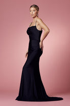Cowl Neck Open Criss Cross Back Satin Long Prom & Bridesmaid Dress NXE1007-Prom Dress-smcfashion.com