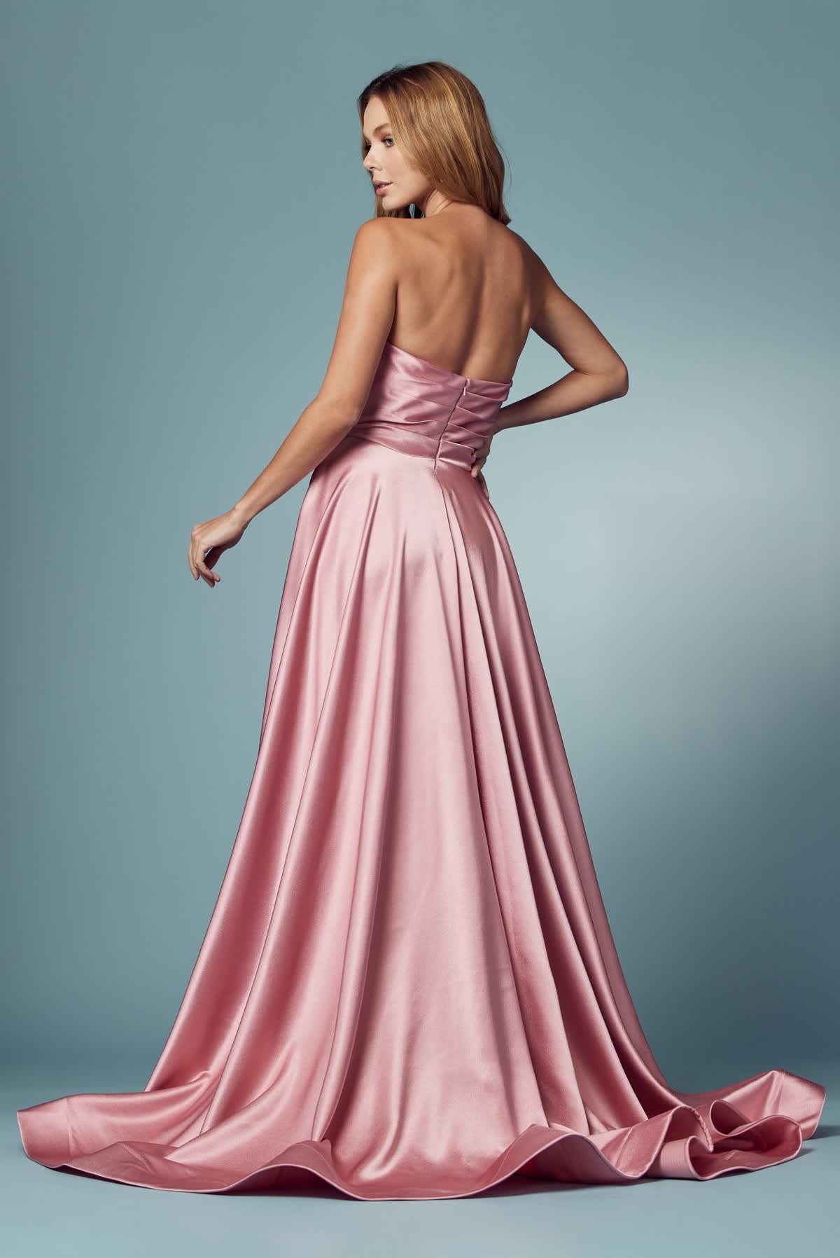 Strapless Satin High Slit Long Prom Dress NXR1036-Prom Dress-smcfashion.com