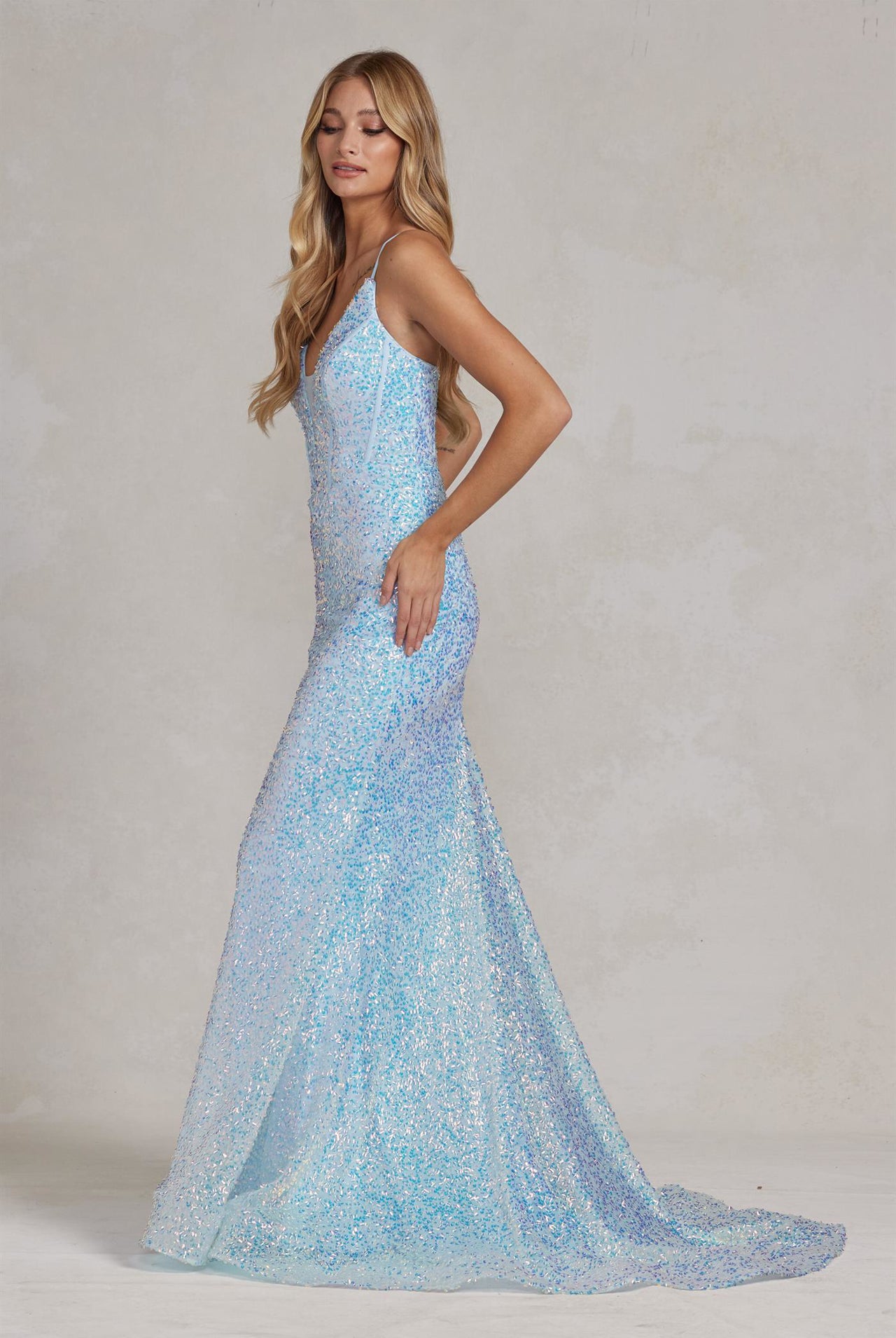 Embroidered Sequins Illusion V-Neck Open Back Mermaid Long Evening Dress NXC1094-Evening Dress-smcfashion.com