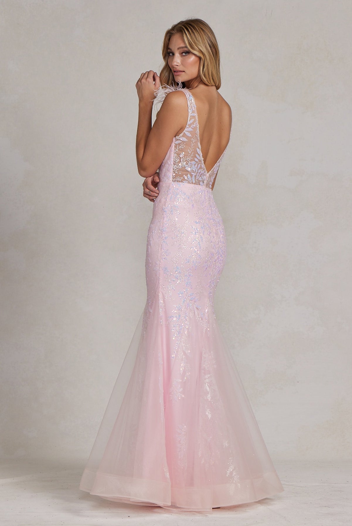 Illusion Sweetheart Straps Mermaid Feather Embellished Long Prom Dress NXT1208-Prom Dress-smcfashion.com