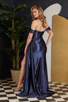 Off Shoulder Satin Open Back Long Evening Dress NXE1043-Evening Dress-smcfashion.com