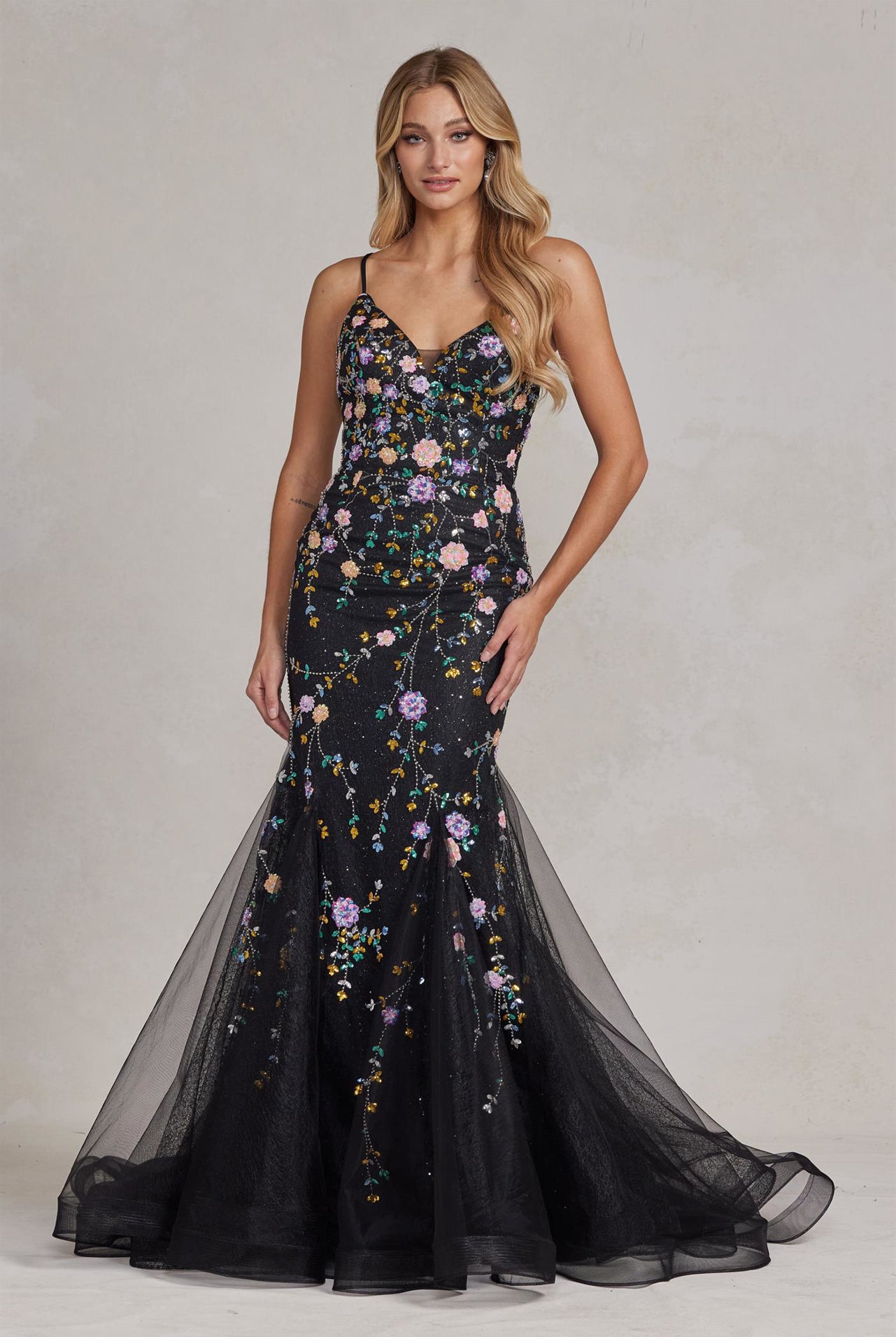 Mermaid Open Criss Cross Back Embroidered Flower Lace Long Prom Dress NXC1117-Prom Dress-smcfashion.com