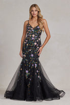Mermaid Open Criss Cross Back Embroidered Flower Lace Long Prom Dress NXC1117-Prom Dress-smcfashion.com